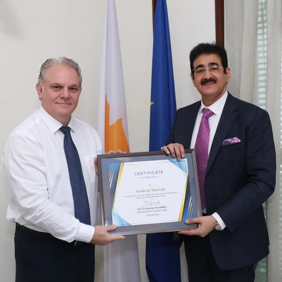 Sandeep Marwah Honored for Nine Years of Dedicated Service to Strengthening India-Cyprus Relations