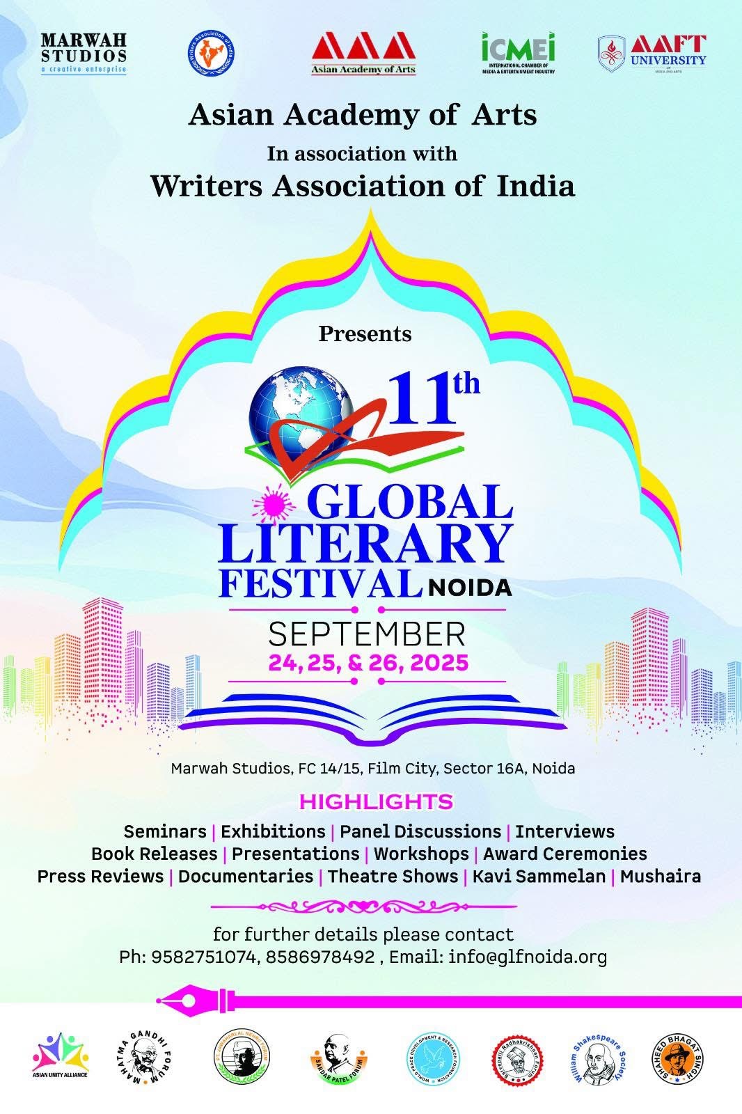 11th Global Literary Festival Noida 2025 Fixed for 24th to 26th September